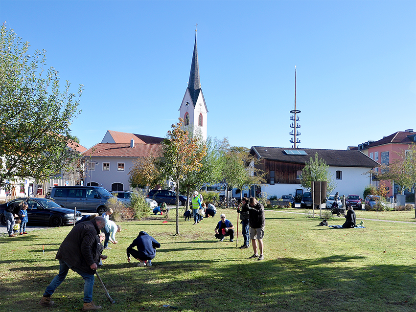 Die Krokusse werden gesetzt. Klein und Gro&szlig; ist eifrig bei der Arbeit.
